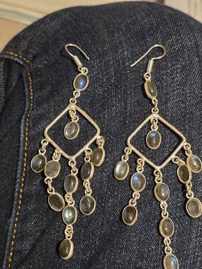 Sterling Silver Labradorite Dangle Chandelier Earrings - Blue-Green